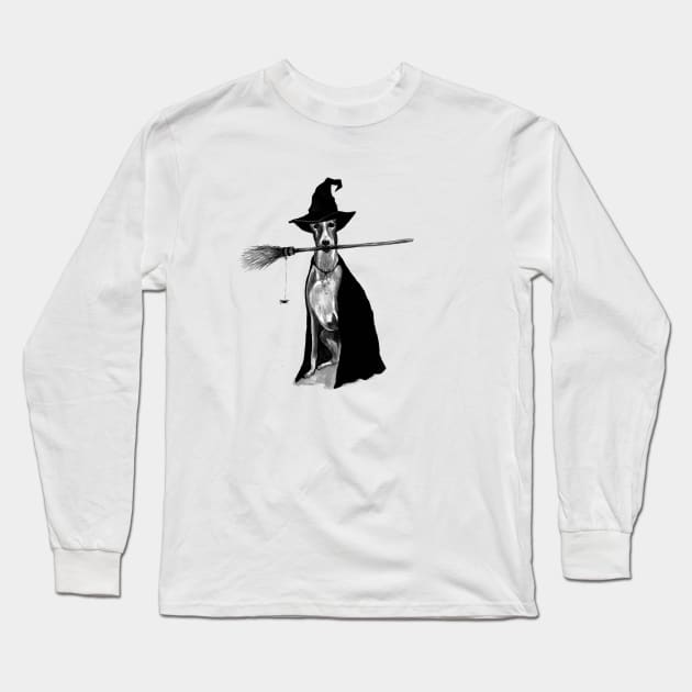 Greyhound Witch Long Sleeve T-Shirt by Tasmin Bassett Art